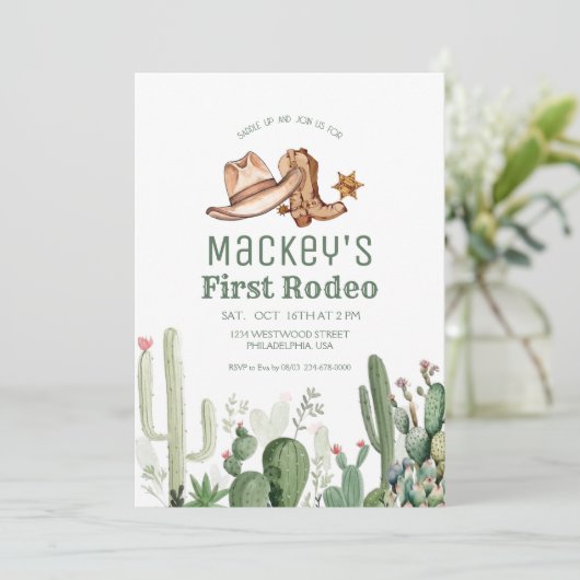 Westerse Eerste Rodeo Cowboy Verjaardagsfeestje Kaart (Staand voorkant)