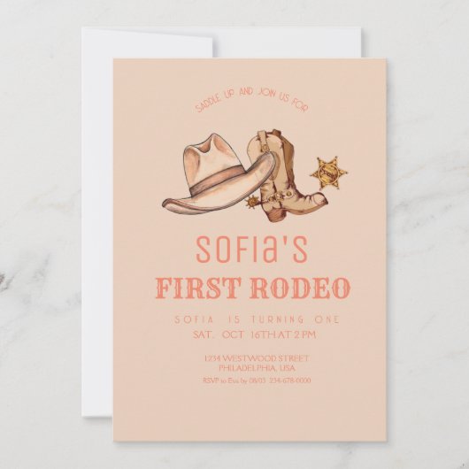 Westerse Eerste Rodeo Cowgirl Roze Verjaardagsfees Kaart (Voorkant)