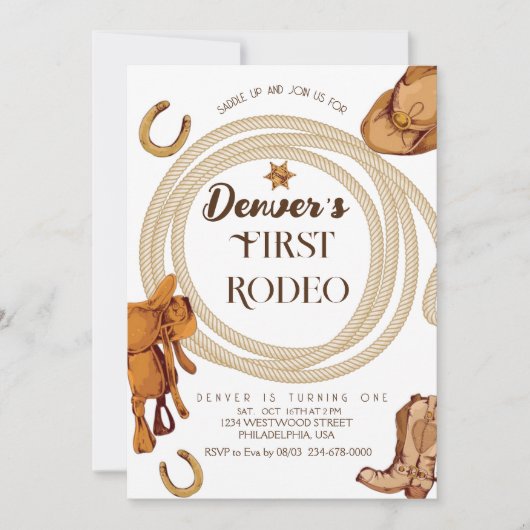 Westerse Eerste Rodeo Verjaardagsuitnodiging Gesla Kaart (Voorkant)
