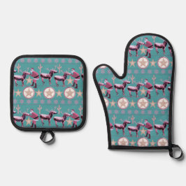 Westerse Ezel Kerst Gingerbread Texas Ster Ovenwant & Pannenlap Set