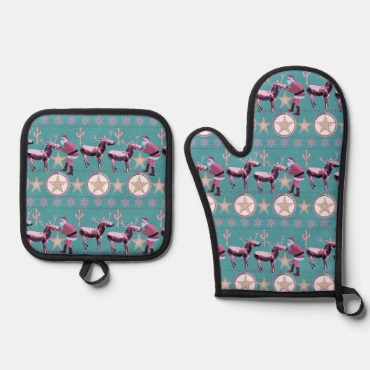 Westerse Ezel Kerst Gingerbread Texas Ster Ovenwant & Pannenlap Set (Voorkant)