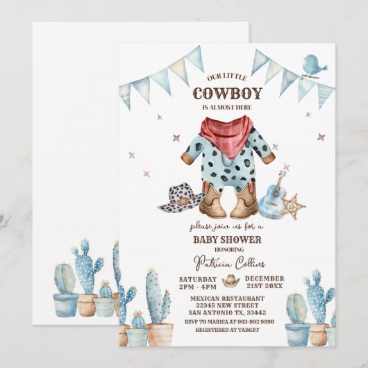 Westerse feestje voor onze kleine cowboy baby  kaart (Voorkant / Achterkant)