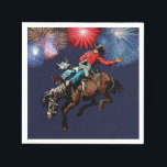 Westerse feestservet cowboy bronco ruiter servette servet<br><div class="desc">Feestservetten met een rodeo bronco ruiter op een donkerblauwe achtergrond met vuurwerk. Zie dit ontwerp op andere feestartikelen.</div>