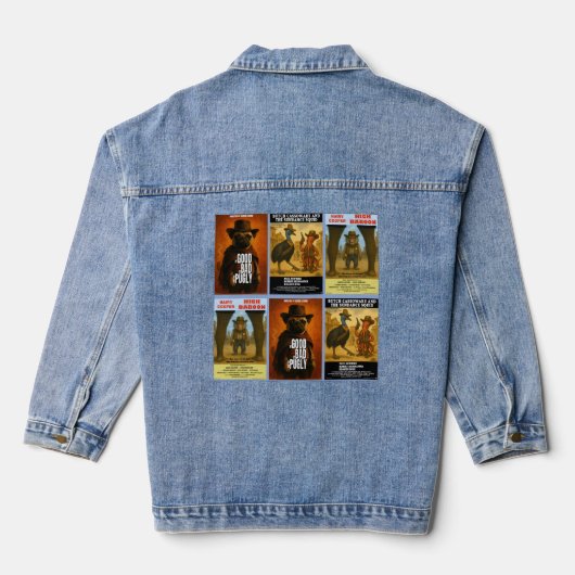 Westerse filmposterparodie denim jacket (Achterkant)
