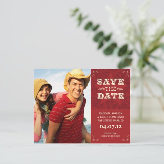 Westerse foto save the date kaart (Staand voorkant)
