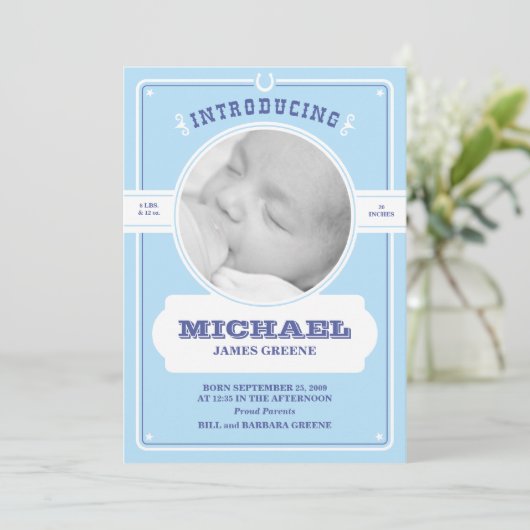 Westerse geboorteaankondiging voor jongen aankondiging (Staand voorkant)