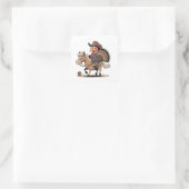 Westerse Gebruinde Kalkoen Thanksgiving Cowboy Cow Vierkante Sticker (Tas)