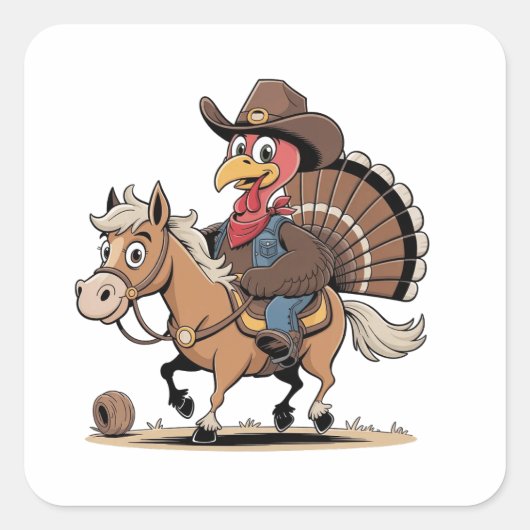 Westerse Gebruinde Kalkoen Thanksgiving Cowboy Cow Vierkante Sticker (Voorkant)