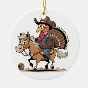 Westerse Gekookte Kalkoen Thanksgiving Cowboy Cowg Keramisch Ornament