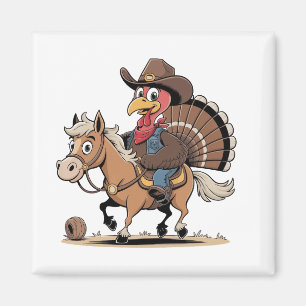 Westerse Gekookte Kalkoen Thanksgiving Cowboy Cowg Magneet
