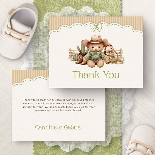 Westerse geslachtsneutrale babyshower bedankkaart