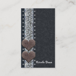 Westerse glamour zwart leer & diamanten bling aang visitekaartje