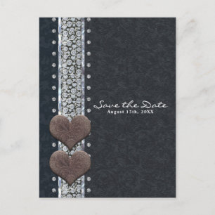 Westerse glamour zwarte leer & diamant Save the Da Aankondigingskaart