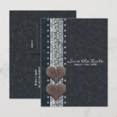 Westerse glamour zwarte leren en diamanten Save th Aankondigingskaart (Voorkant / Achterkant)