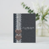 Westerse glamour zwarte leren en diamanten Save th Aankondigingskaart (Staand voorkant)