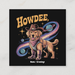 Westerse Gouden Retriever Grappige Cowboy Ruimte H Vierkante Visitekaartje