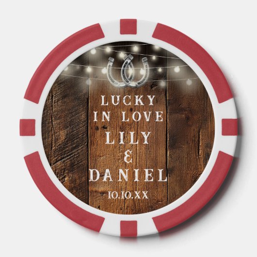 Westerse Hoefijzer Slingerlichten Bruiloft Poker Chips (Voorkant)