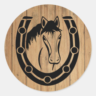 Westerse houten paardenlandelijke rustieke bruilof ronde sticker