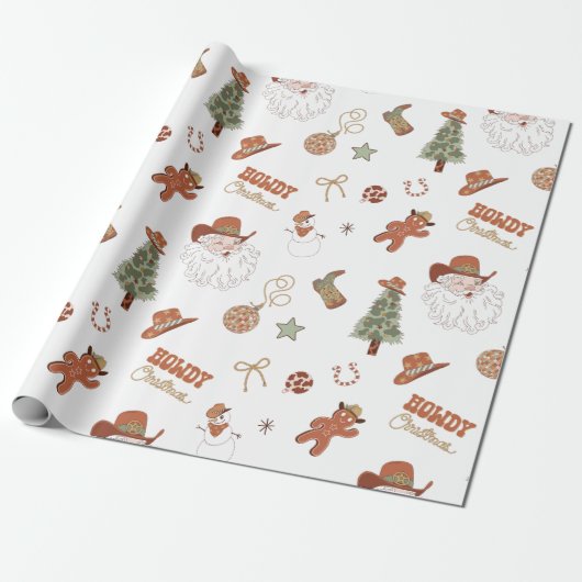 Westerse Howdy Kerst Cowboy Sinterklaas Cadeaupapier (Uitgerold)