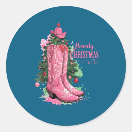 Westerse, Howdy Kerst en Boom, Nk Cowboy Laars Ronde Sticker (Voorkant)