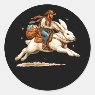 Westerse howdy pasen dag cowboy rijdend paasfeest ronde sticker