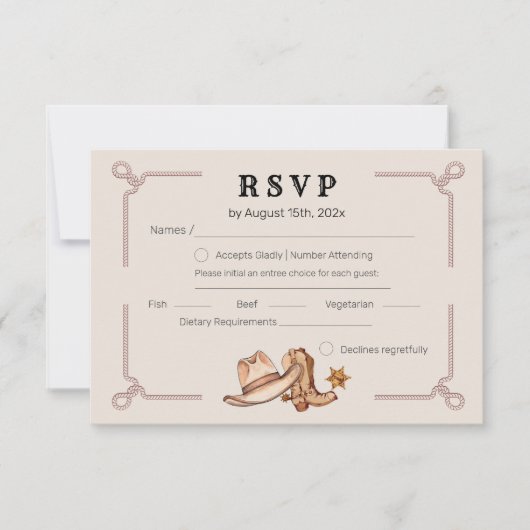 Westerse Huwelijk Rustieke Cowboy Huwelijk  RSVP Kaartje (Voorkant)
