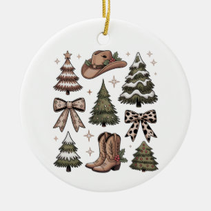 Westerse Kerst Coquette Strik Cowboy Cowgirl Laars Keramisch Ornament