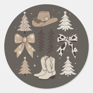 Westerse Kerst Cowboy Landelijke Rodeo Esthetiek  Ronde Sticker