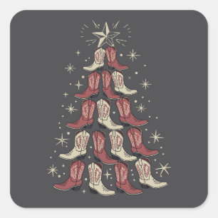 Westerse Kerst Cowboylaars Boom Cowgirl Laarzen  Vierkante Sticker