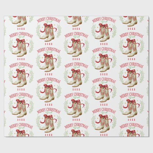 Westerse Kerst Cowboylaarzen Cadeaupapier (Vlak)