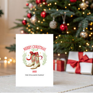 Westerse Kerst Cowboylaarzen Feestdagenkaart