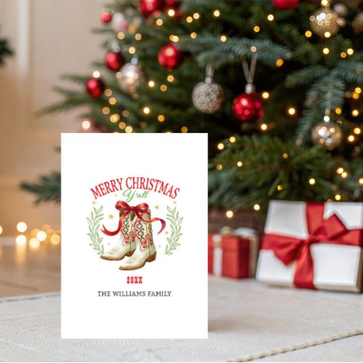 Westerse Kerst Cowboylaarzen Feestdagenkaart