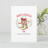 Westerse Kerst Cowboylaarzen Feestdagenkaart (Staand voorkant)