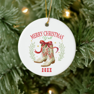 Westerse Kerst Cowboylaarzen Keramisch Ornament