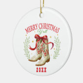 Westerse Kerst Cowboylaarzen Keramisch Ornament (Links)