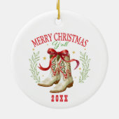 Westerse Kerst Cowboylaarzen Keramisch Ornament (Achterkant)