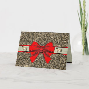 Westerse kerst met namaak bewerkt leerprint kaart