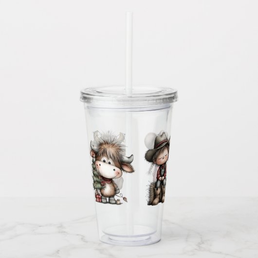 Westerse Kerst voor Kinderen Acryl Drinkbeker (Voorkant)