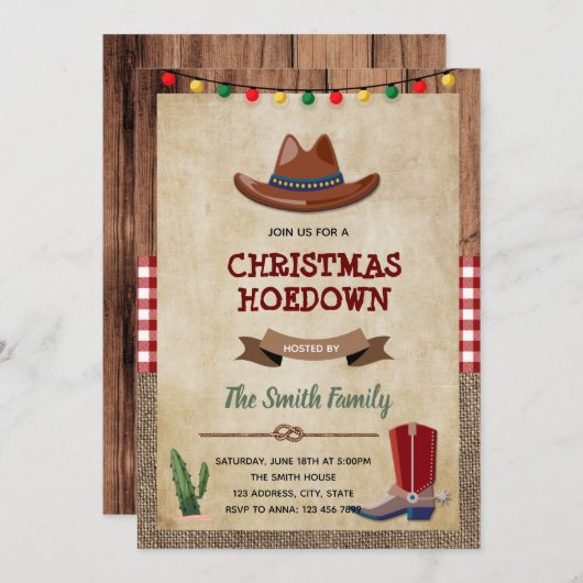 Westerse kerstfeest uitnodiging (Voorkant / Achterkant)