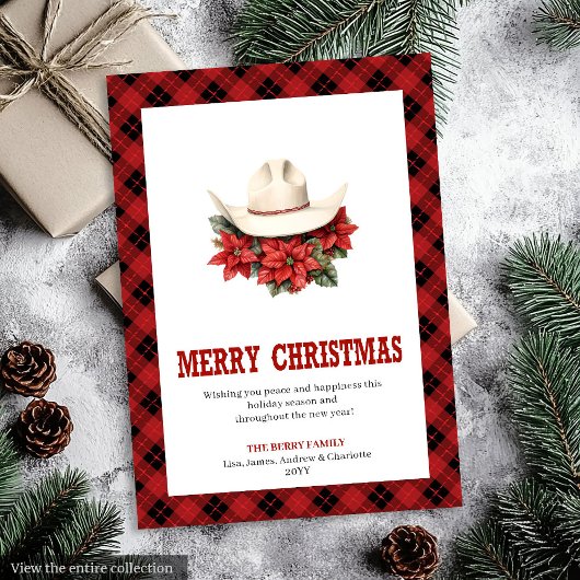 Westerse kerstkaart boerderij geruite ontwerp
