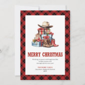 Westerse kerstkaart buffel geruite typografie (Voorkant)