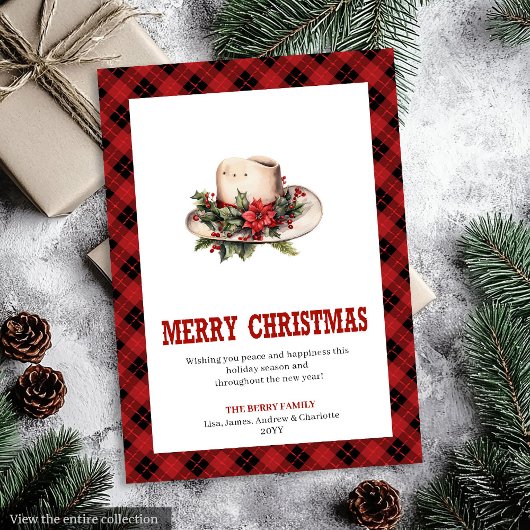 Westerse kerstkaart met cowboyhoedprint