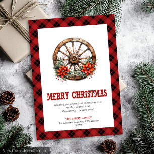 Westerse kerstkaart met wagenwielruit