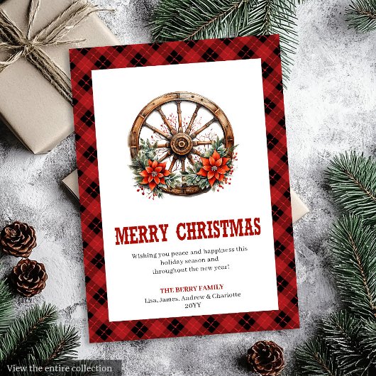 Westerse kerstkaart met wagenwielruit
