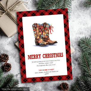 Westerse kerstkaart rood buffelplaid tartan