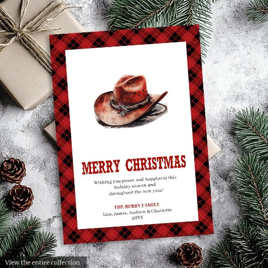 Westerse kerstkaart rustieke buffel tartan