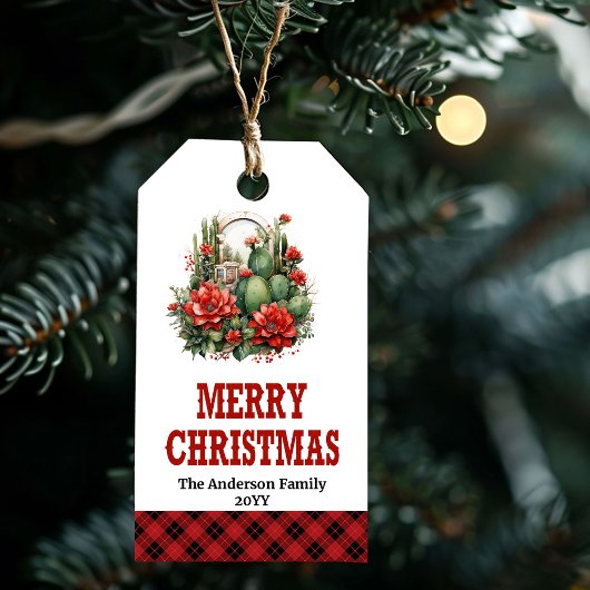 Westerse kerstlabel met Yuletide Yeehaw tekst Cadeaulabel