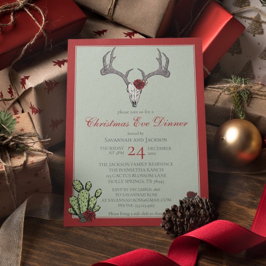 Westerse Kerstmaaltijd Reindeer Geweien & Cactus Kaart