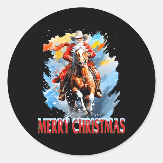 Westerse Kerstman Prettig Kerstfeest Ronde Sticker (Voorkant)