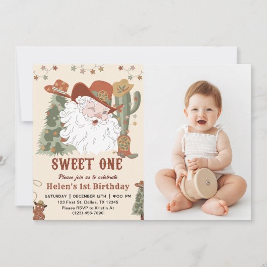 Westerse Kerstman Zoete Eén Kerst Verjaardag Foto Kaart (Voorkant)